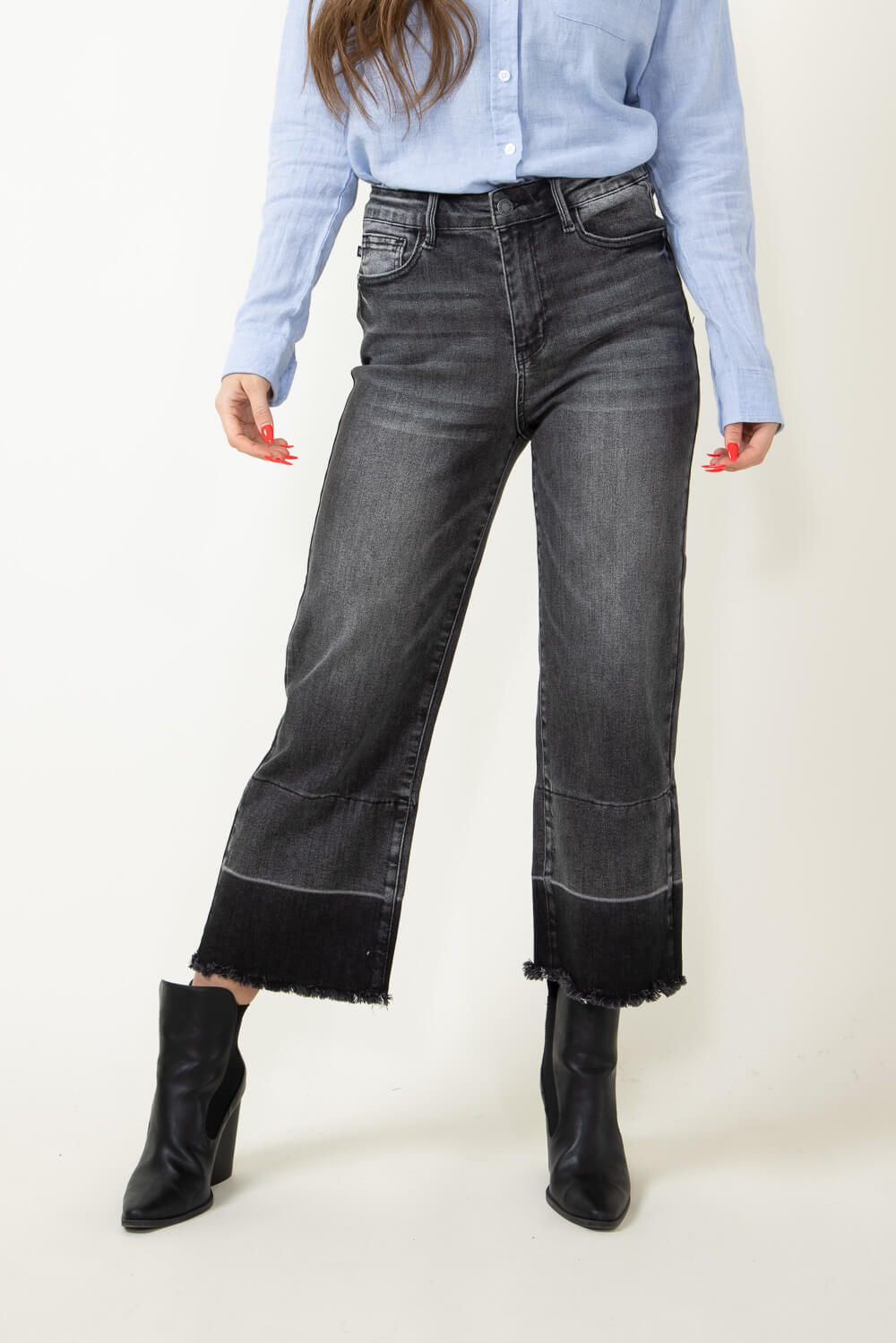 Judy Blue High Rise Release Wide Leg Cropped Jeans for Women in Grey