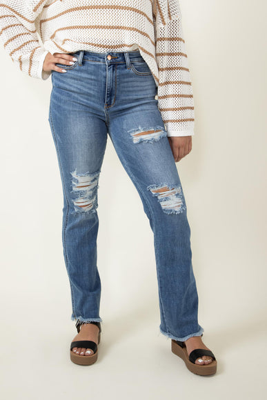 Judy Blue High Rise Distressed Fray Hem Bootcut Jeans for Women