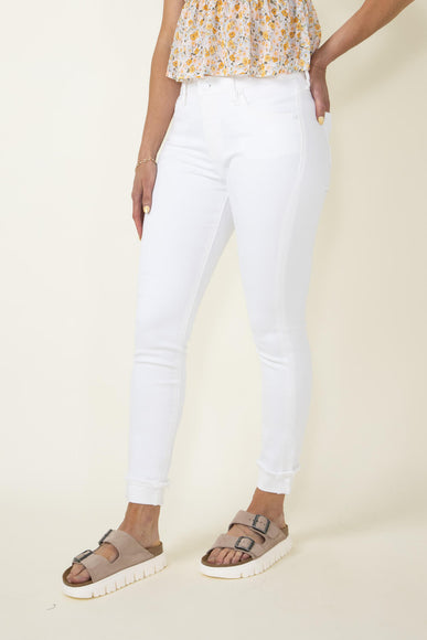 KanCan High Rise Rolled Cuff Ankle Skinny Jeans for Women in White