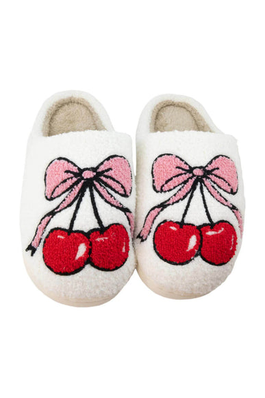 Cherry Bow Bunny Slippers for Women in White