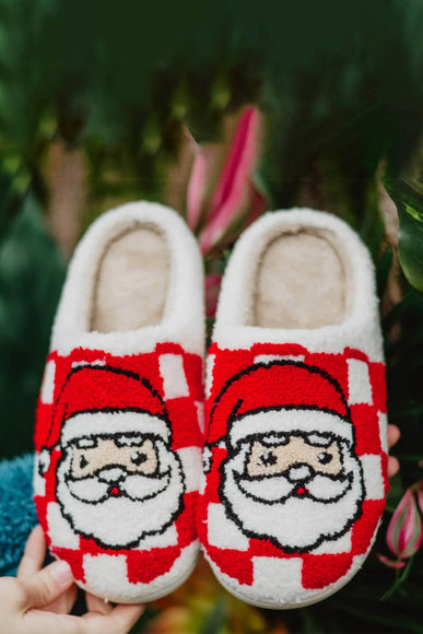 Christmas Checkered Santa Bunny Slippers for Women in White