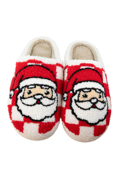 Christmas Checkered Santa Bunny Slippers for Women in White