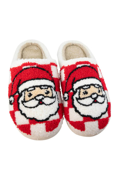 Christmas Checkered Santa Bunny Slippers for Women in White