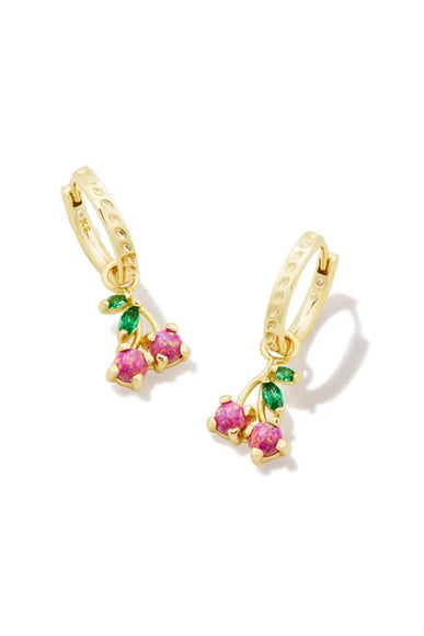 Kendra Scott Cherry Gold Huggie Hoop Earrings in Berry Kyocera Opal