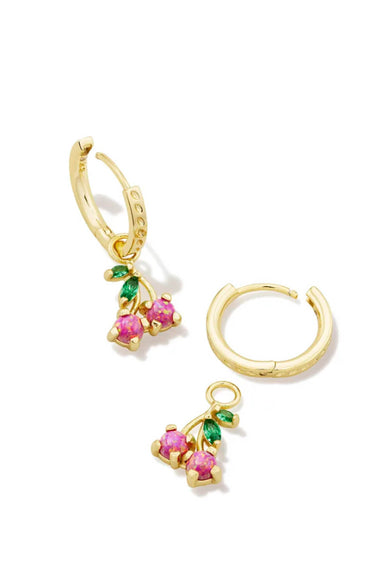 Kendra Scott Cherry Gold Huggie Hoop Earrings in Berry Kyocera Opal