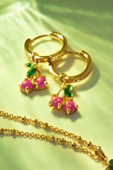 Kendra Scott Cherry Gold Huggie Hoop Earrings in Berry Kyocera Opal