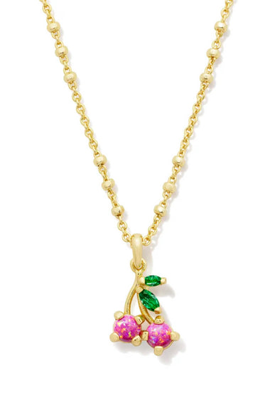 Kendra Scott Cherry Gold Short Pendant Necklace in Berry Kyocera Opal