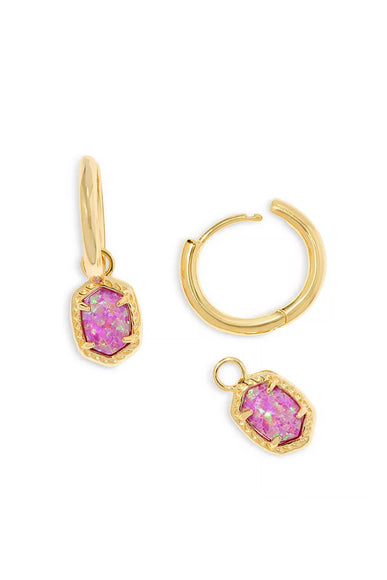 Kendra Scott Daphne Huggie Hoop Framed Earrings in Gold Magenta Kyocera Opal