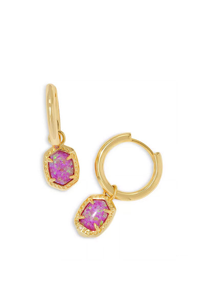 Kendra Scott Daphne Huggie Hoop Framed Earrings in Gold Magenta Kyocera Opal