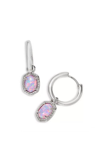 Kendra Scott Daphne Huggie Hoop Framed Earrings in Silver Lilac Kyocera Opal