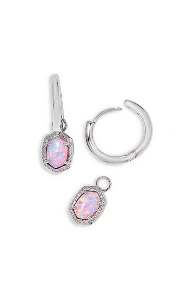 Kendra Scott Daphne Huggie Hoop Framed Earrings in Silver Lilac Kyocera Opal