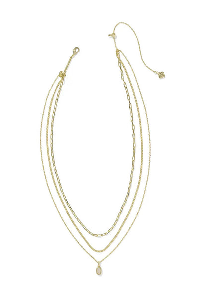 Kendra Scott Mini Elisa Gold Triple Strand Necklace in Iridescent Drus ...