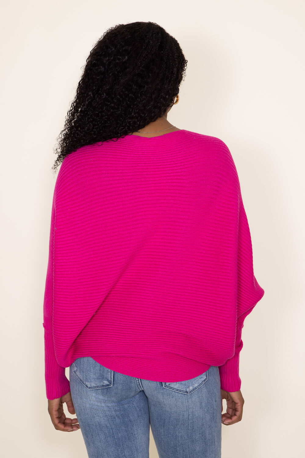 La Miel Ribbed Dolman Sweater for Women in Fuchsia | MCS3570