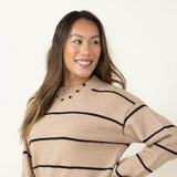 La Miel Pencil Stripe Crewneck Sweater for Women in Brown