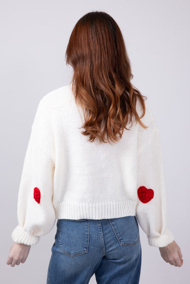 3D Heart Sweater for Women in White 