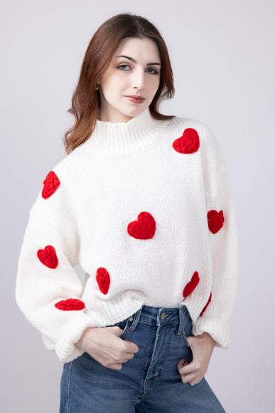 3D Heart Sweater for Women in White 