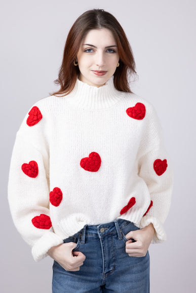 3D Heart Sweater for Women in White 