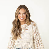 Crochet Long Sleeve Top for Women in Ivory