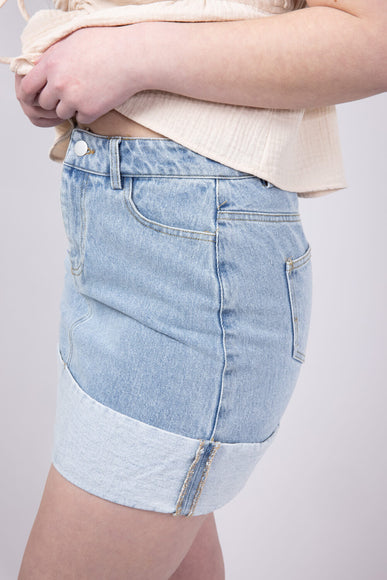 High Rise Cuffed Denim Mini Skirt for Women