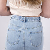 High Rise Cuffed Denim Mini Skirt for Women