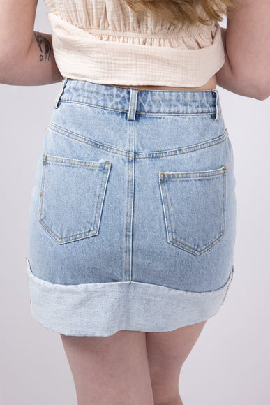 High Rise Cuffed Denim Mini Skirt for Women