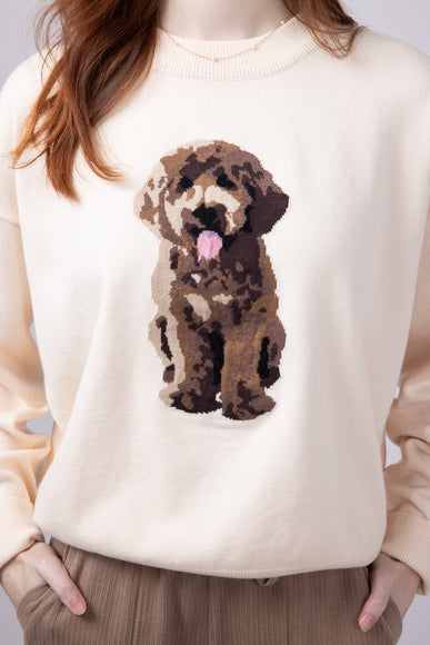 Puppy Graphic Sweater for Women in Cream