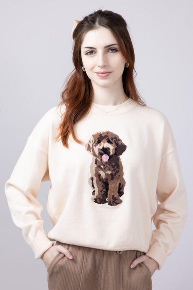 Puppy Graphic Sweater for Women in Cream