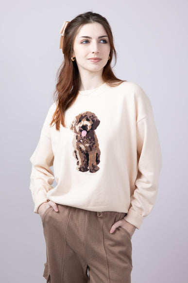 Puppy Graphic Sweater for Women in Cream