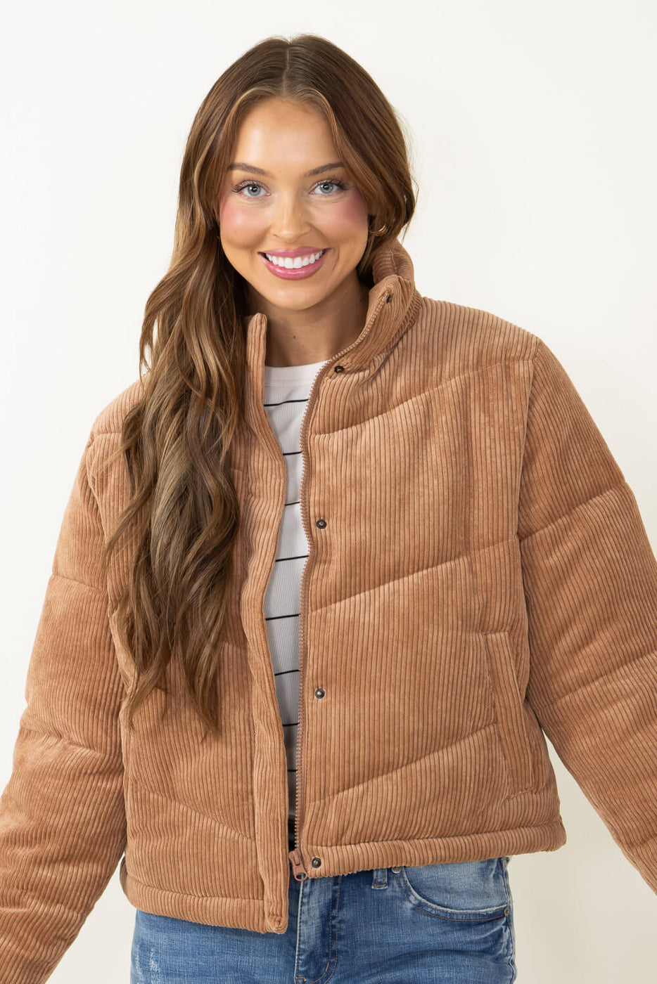 Tan corduroy sale puffer jacket