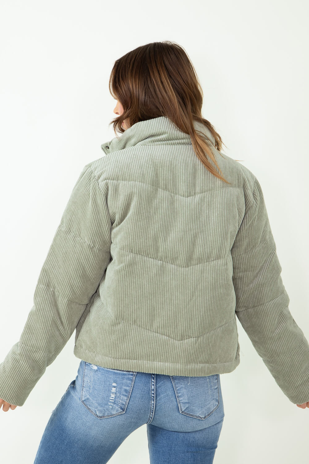 Green corduroy clearance puffer jacket