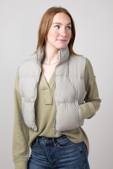 Love Tree Crinkle Puffer Vest for Women in Grey