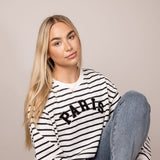 C & C California Arden Paris Terry Crewneck Pullover for Women in White/Black