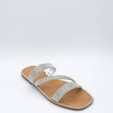 Top Moda Medusa Stones Slide Sandals for Women in Silver