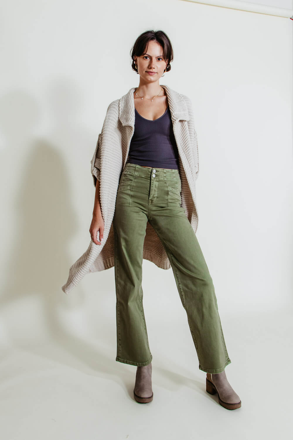 Olive High Rise Cargo Ankle Tie Pants