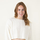 Cable Knit Crop Sweater for Women in Ivory
