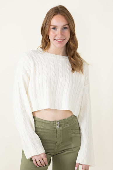 Cable Knit Crop Sweater for Women in Ivory