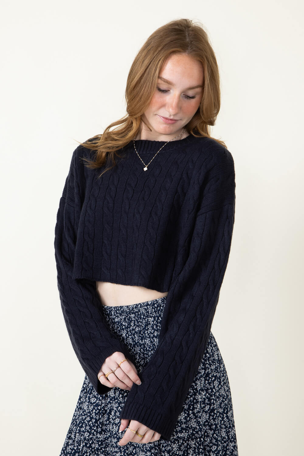 Navy blue cropped sweater best sale