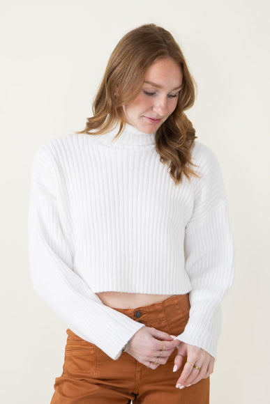 Cropped Turtleneck Sweater for Women in White