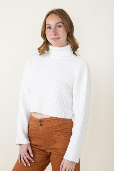 Cropped Turtleneck Sweater for Women in White