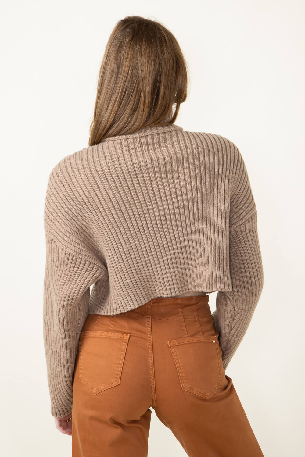 Cropped Turtleneck Sweater for Women in Taupe MT1573 TAUPE Glik s