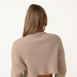 Cropped Turtleneck Sweater for Women in Taupe