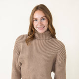 Cropped Turtleneck Sweater for Women in Taupe