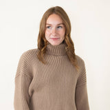 Cropped Turtleneck Sweater for Women in Taupe