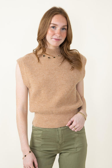 Mock Neck Sweater Vest for Women in Camel 