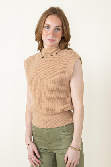 Mock Neck Sweater Vest for Women in Camel 