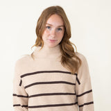 Pencil Stripe Mock Neck Sweater for Women in Beige