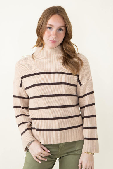 Pencil Stripe Mock Neck Sweater for Women in Beige