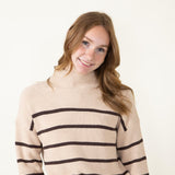 Pencil Stripe Mock Neck Sweater for Women in Beige