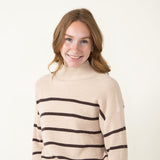 Pencil Stripe Mock Neck Sweater for Women in Beige