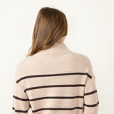 Pencil Stripe Mock Neck Sweater for Women in Beige